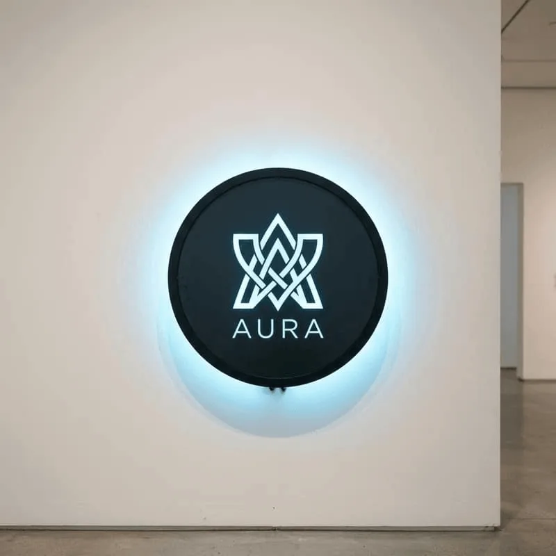 Backlit LED circular storefront Sign Halo glow effect